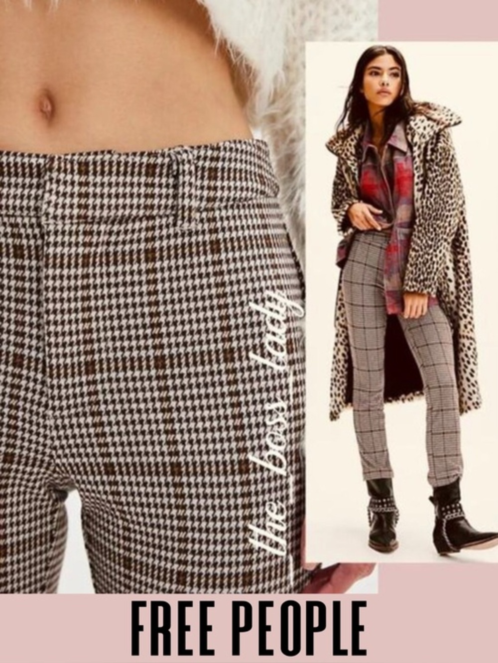 Free People plaid pants trousers slim cropped 6
